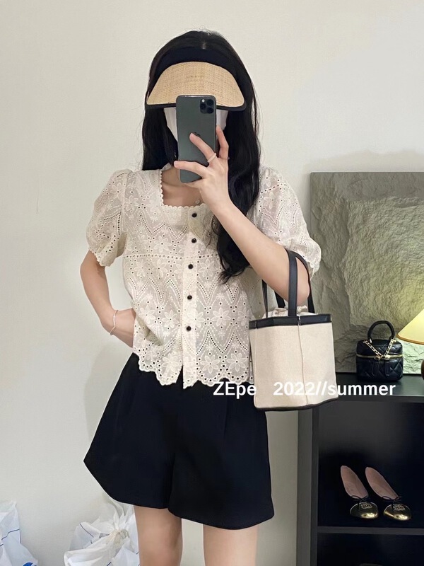 [Ze] square collar single breasted comfortable shirt 3065\ll