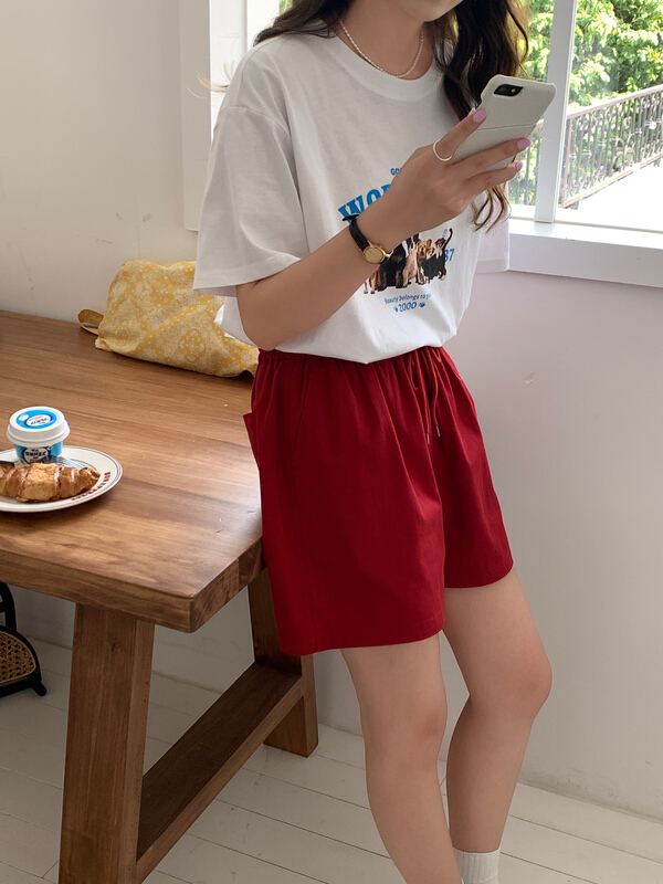 [feeding] simple solid color elastic waist casual shorts 8890-d7\cls