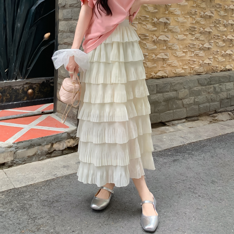 Real auction real price new super fairy long chiffon cake skirt high waist slim A-line skirt