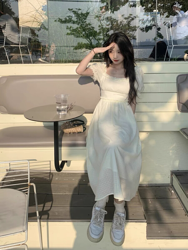 [jun.t] Korean Ruffle side square neck bubble sleeve dress 6227\pcz