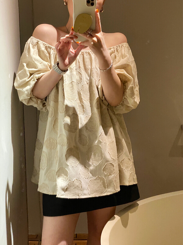 [cottoncandy] loose texture printed bubble sleeve shirt 22s597\xj