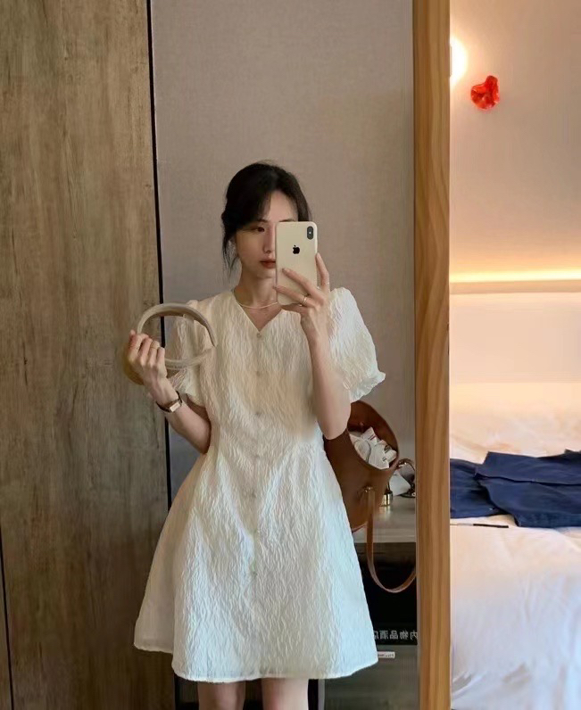 [Zoe Zoe] Korean pleated design bubble sleeve dress 611\zjy