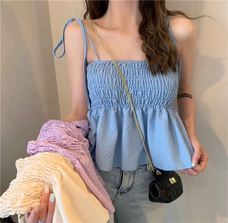 [f · P] Korean lace up pleated flat neck vest / sling 6099\hbx