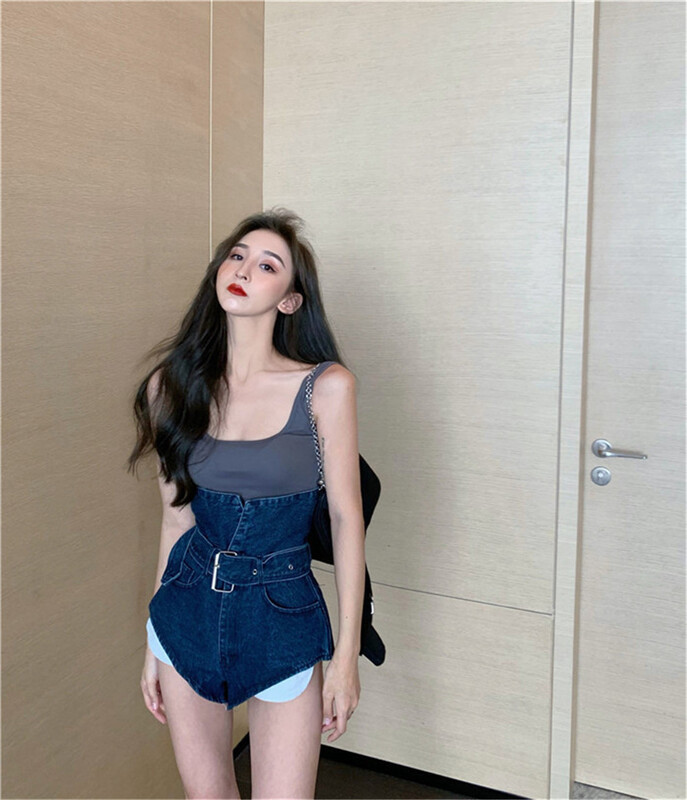 [d.ffstudio] high waist washed versatile denim shorts (with belt) ys1-066\wtt