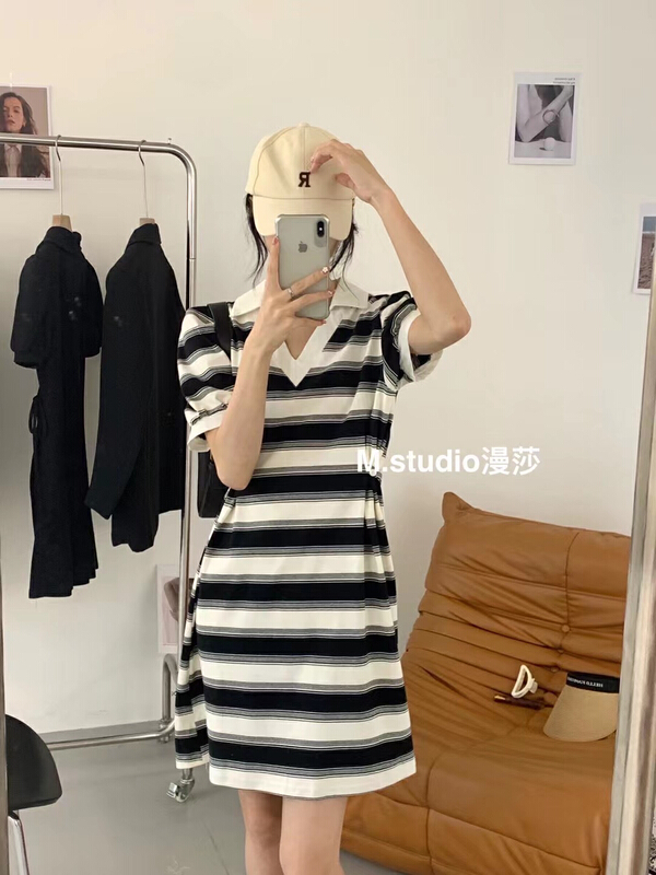 [MSTUDIO MANSA] STRIPED FASHION waist dress t075\ll