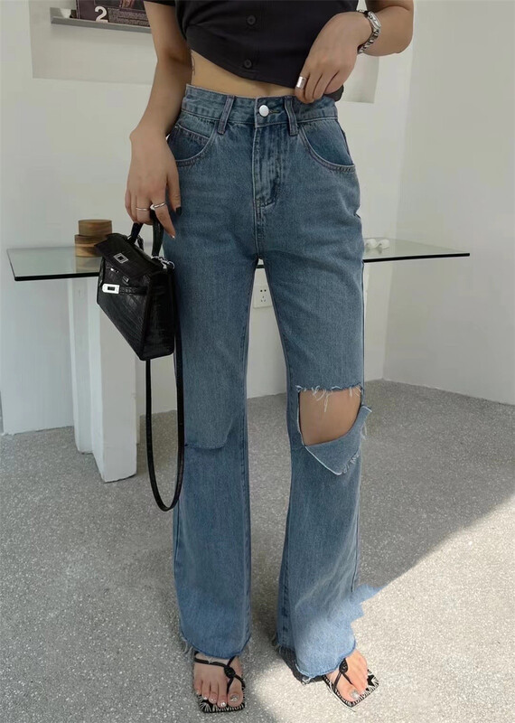 [semi plain] Korean style straight hole versatile jeans ys1-8888\zjy