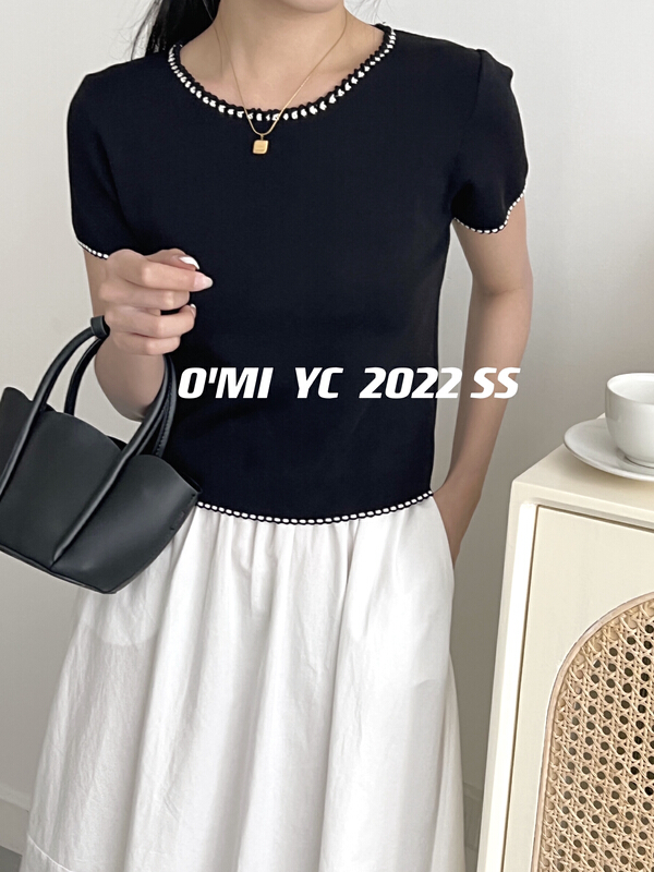 [O MI] Handmade Crocheted small fragrant wind curly bead ice silk sweater 2676\hbx