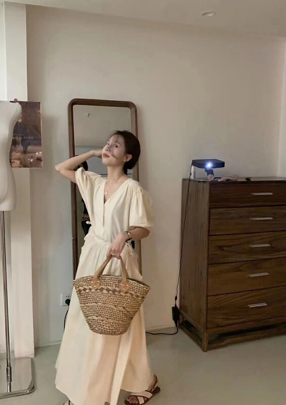 [RS] V-neck waist closing gentle dress rs1858\xyy