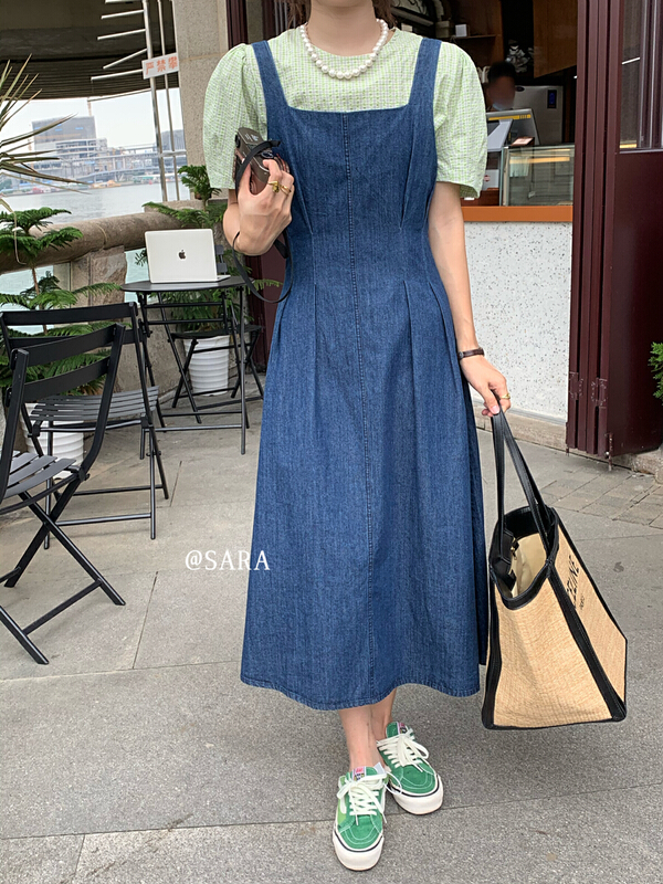 [Sara] Korean suspender denim dress 90088