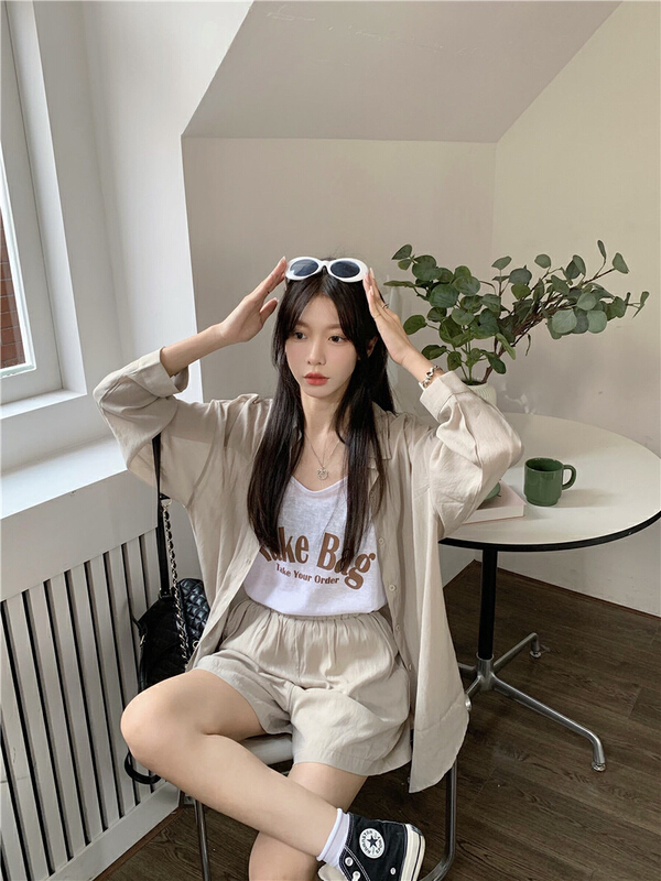 [y.jia EJA] sunscreen shirt letter suspender Shorts Set 7315