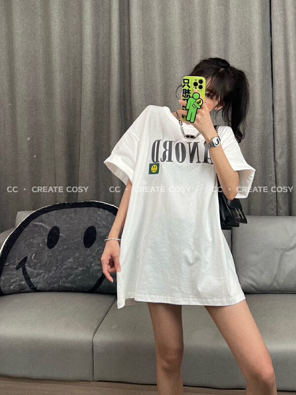 [CC] smiley face sticker embroidered letters loose short sleeve T-shirt 8228\xyy
