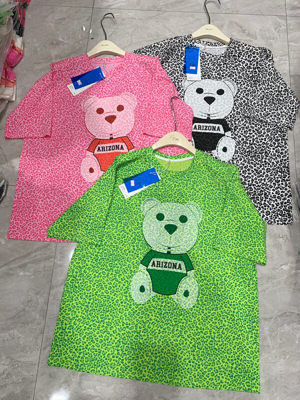 [wlady/npj supporting actress] cute bear print leopard versatile short sleeve T-shirt a612\wtt