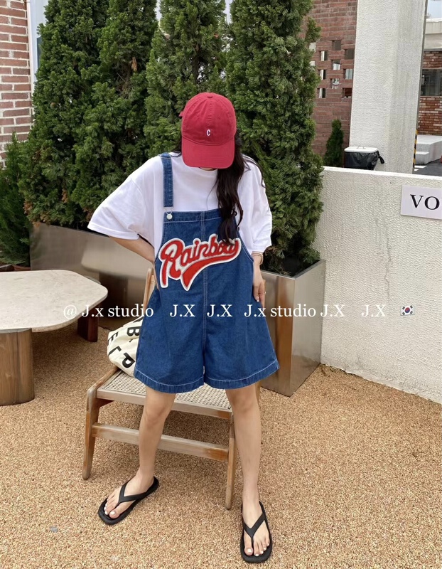 [JX] Korean aging towel embroidered letter suspender k28077\wtt