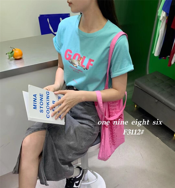 [1986] letter print loose fit versatile short sleeve T-shirt 3112\xyy