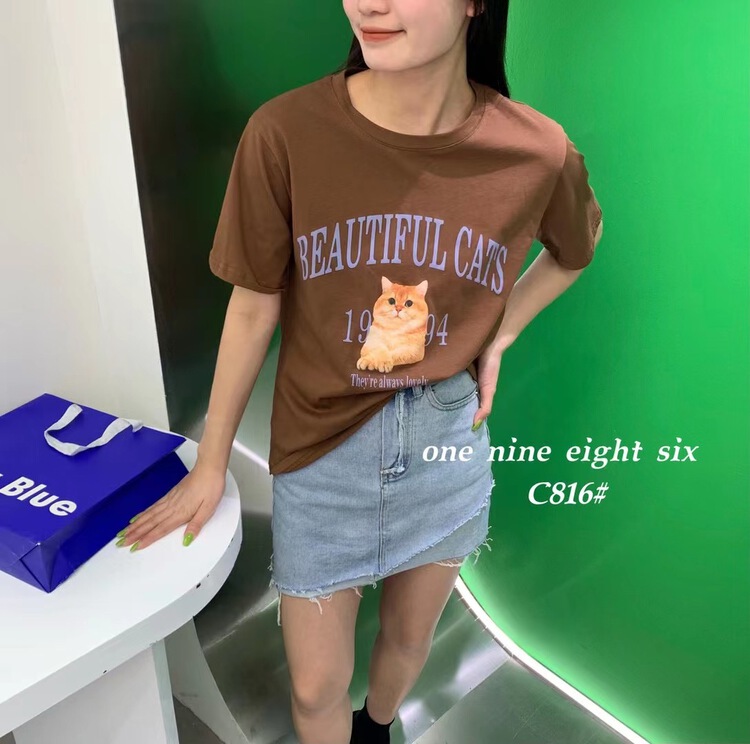 [1986] Korean round neck letter printed short sleeve T-shirt ys1-816\xyy