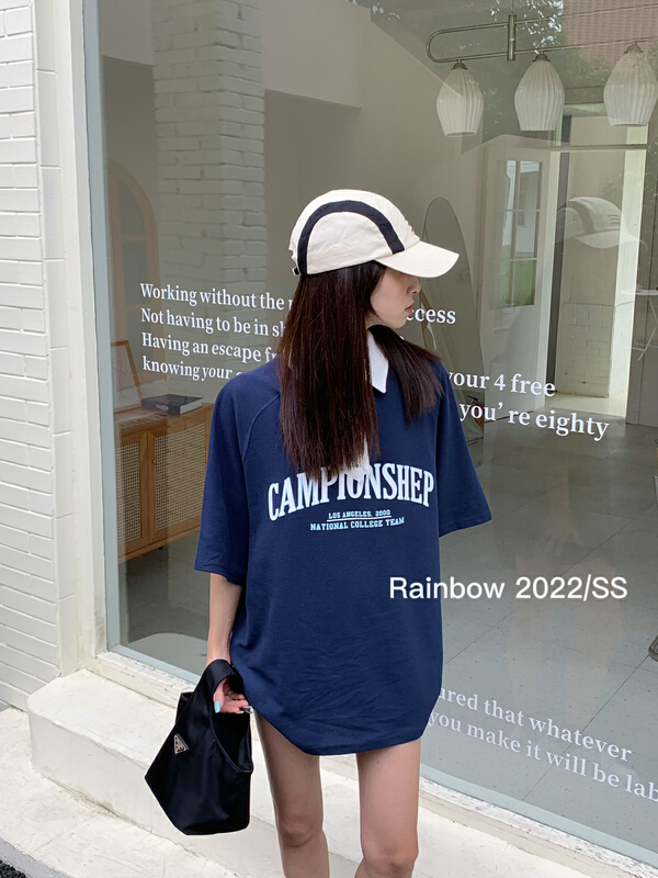 [rainbow] zip contrast Polo neck letter polo shirt 08197\wtt