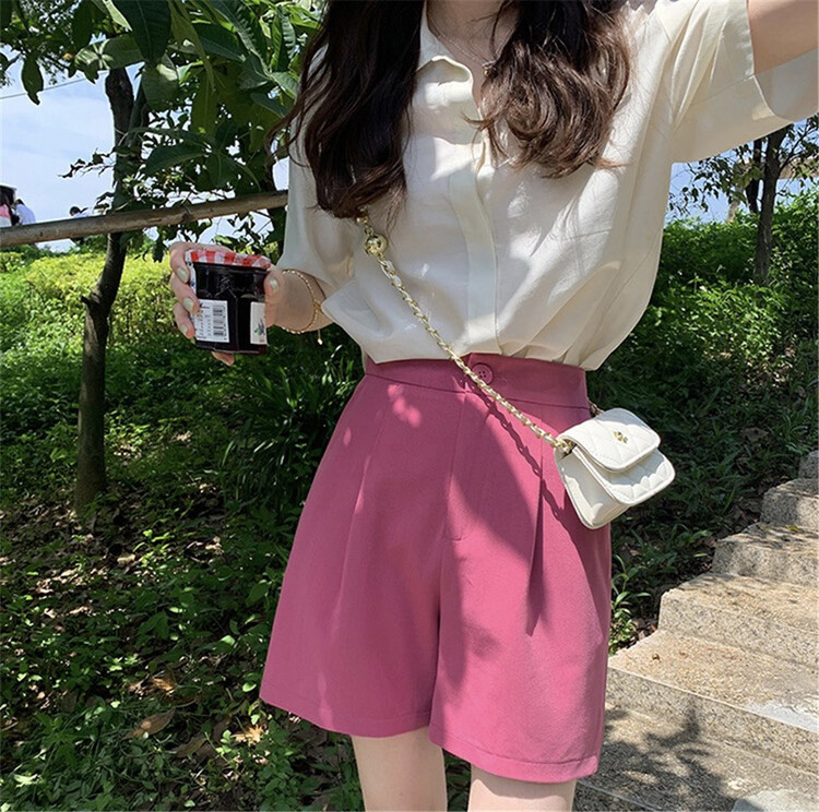 [miss sumey millet] comfortable solid color fashion simple casual shorts 2447\hbx
