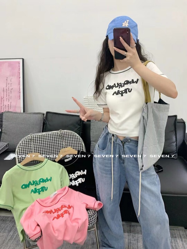 [seven 7] Korean three-dimensional letters short sleeve T-shirt 8236\wtt