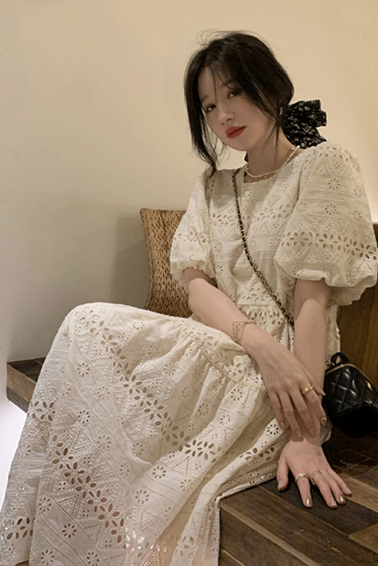 [Huaxi] sweet embroidery design loose round neck dress 9202\pcz