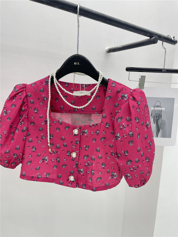 [mix] pearl button square collar button short sleeve shirt 0237\wtt