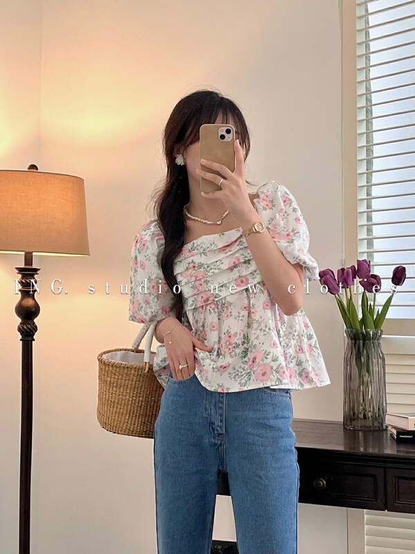 [ing] small fresh temperament Decor Print Shirt 7873