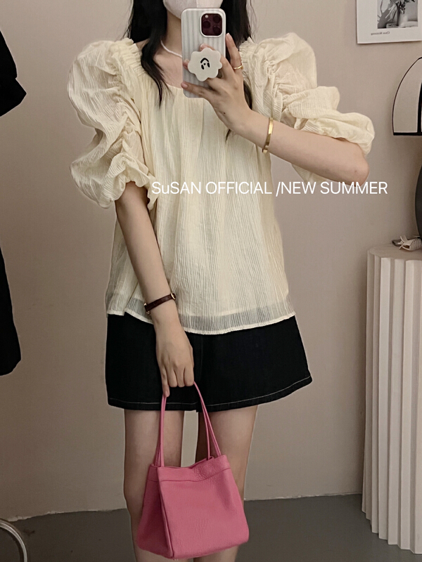[Susan] elegant aging style square neck shirt 18350\lsw