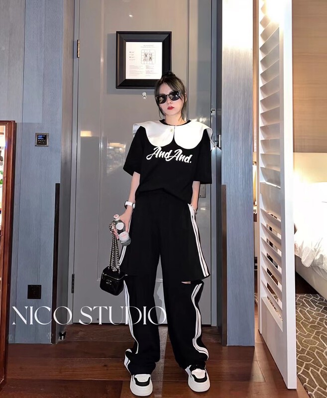 [m.zz] letter loose retro short sleeve T-shirt (with shawl) 9008\lsw