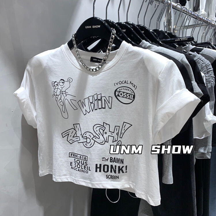 [unm-show] sketch print shoulder pad short sleeve T-shirt 6323\wtt