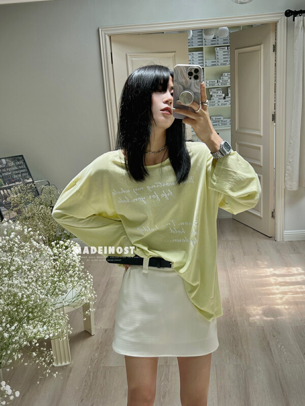 [OSHA madeinost] lazy wind large round neck letter sunscreen shirt knitted 86393