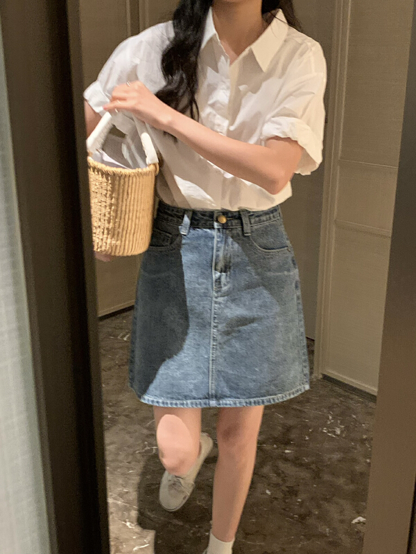 [meet me] high waist and thin western style denim skirt 61295\ll