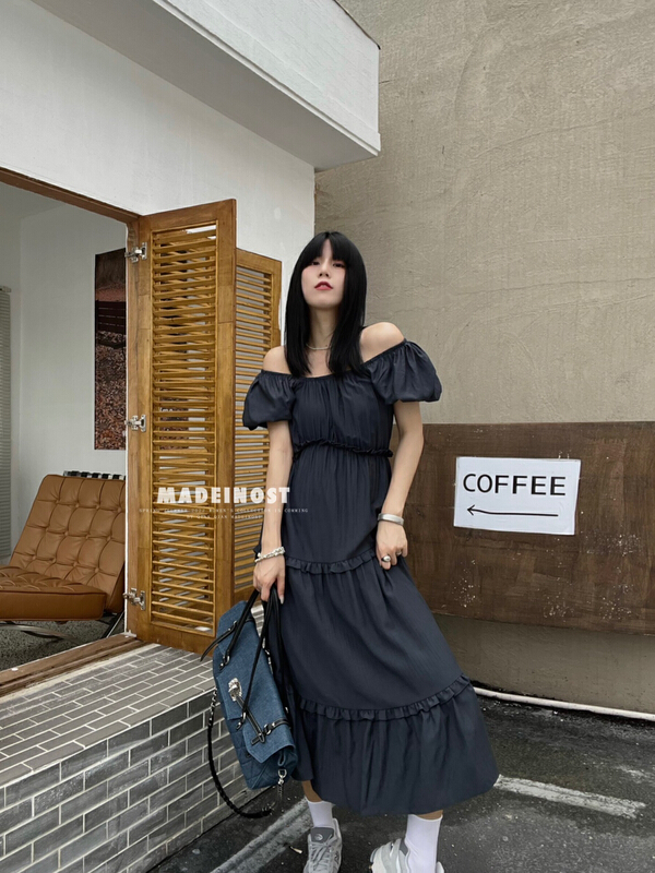 [OSHA madeinost] Fairy Spirit, lazy feeling, two wear one shoulder dress, texture feeling 86391