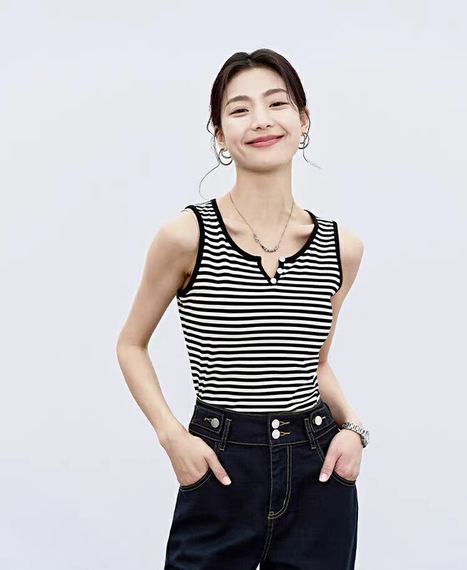 [f · P] fashionable small V-neck stripe versatile vest / sling 0132\hbx