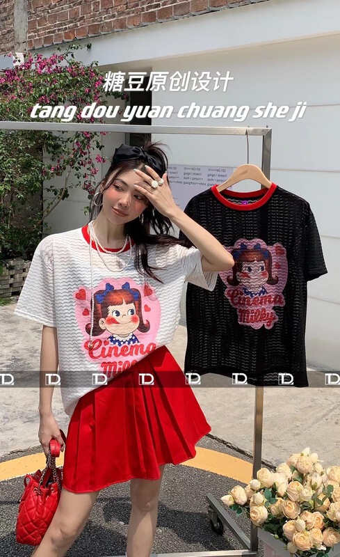 [original by tangdou] Korean lace cartoon short sleeve T-shirt 9676\wtt