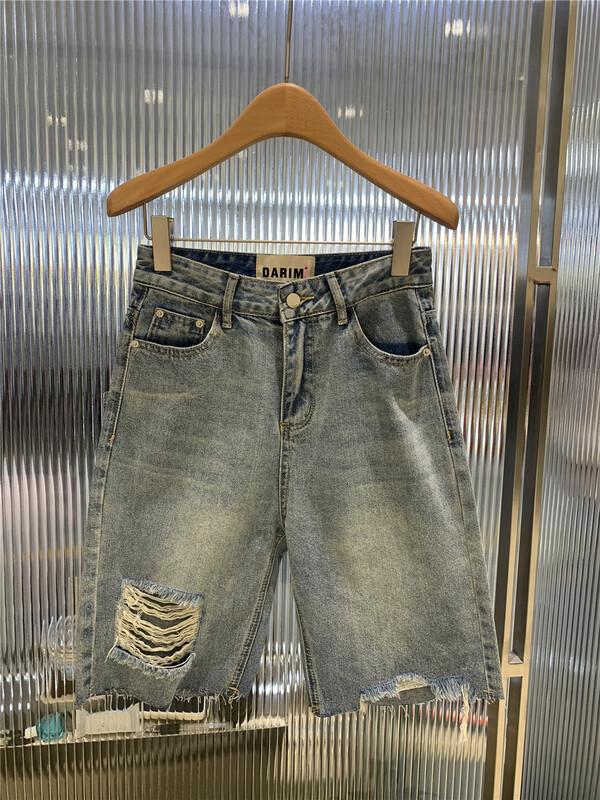 [o not 1] Korean cut hole versatile skinny denim shorts w575\lsw