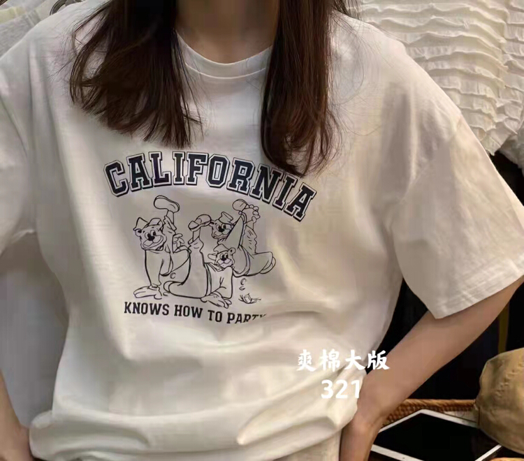 [Huan Zhuoer] round neck versatile printed Casual Short Sleeve T-shirt 321\ll