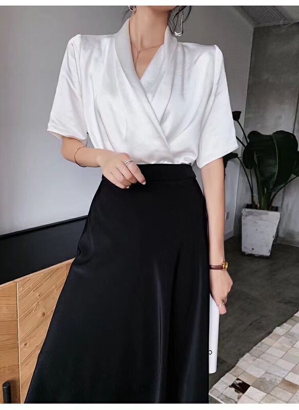 [S. small time] French retro cross V-neck loose shirt ys2-965\hjy