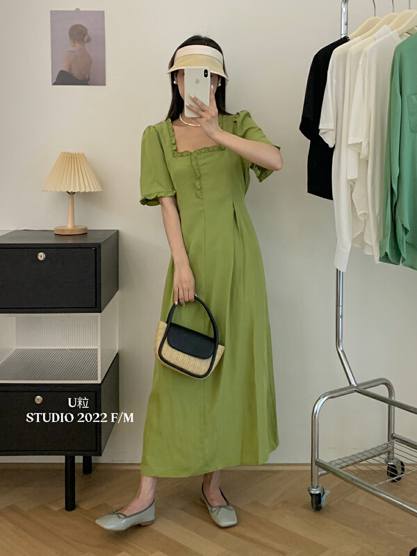 [U grain] Korean lace square neck dress 5397\hbx