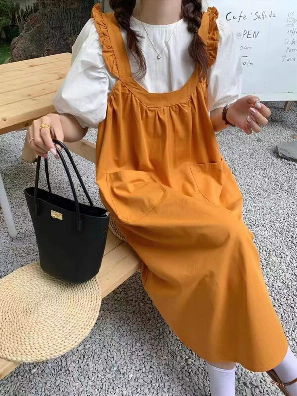 [Xiangli] simple and versatile small shirt + small fresh Ruffle loose strap skirt set 9062\pcz