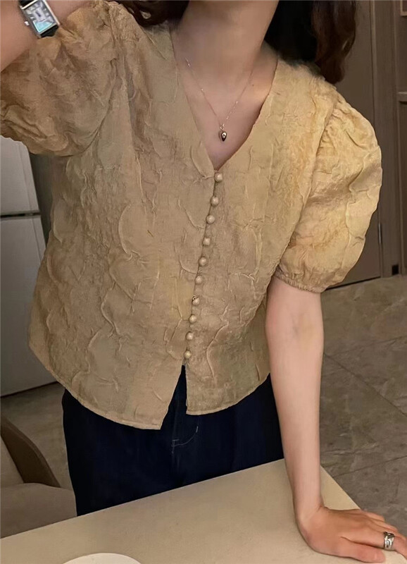 [m.zi studio] temperament niche V-neck shirt 5833\hbx
