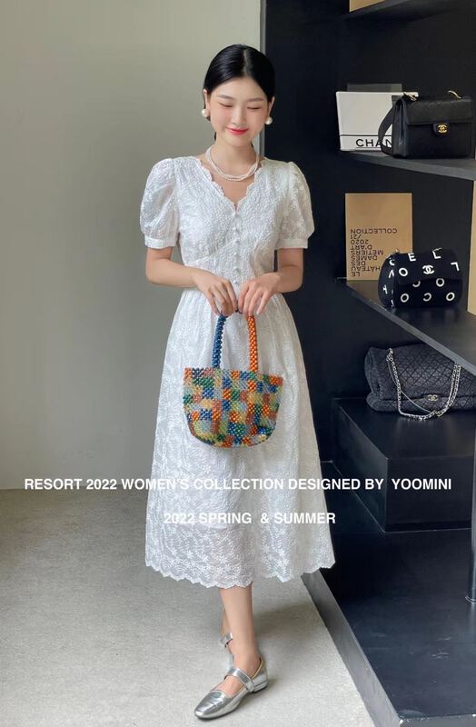 [yoomini] V-neck Korean soft dress x12945\wpl