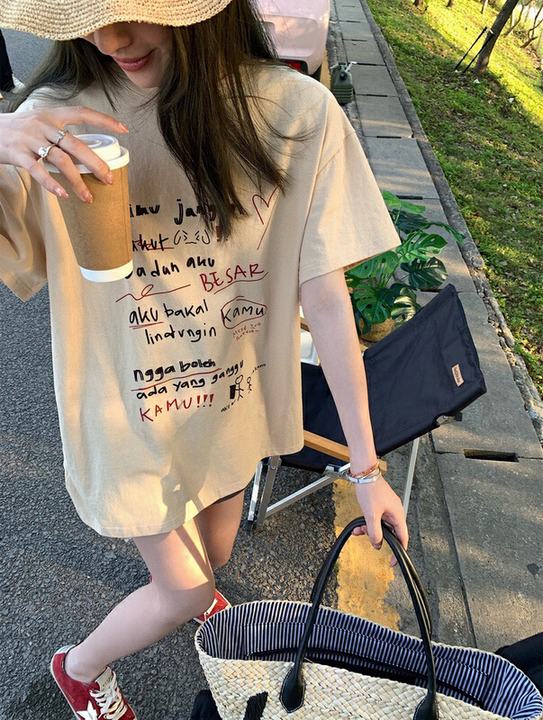 [wgwe] crew neck print versatile Casual Short Sleeve T-shirt 1937\pcz
