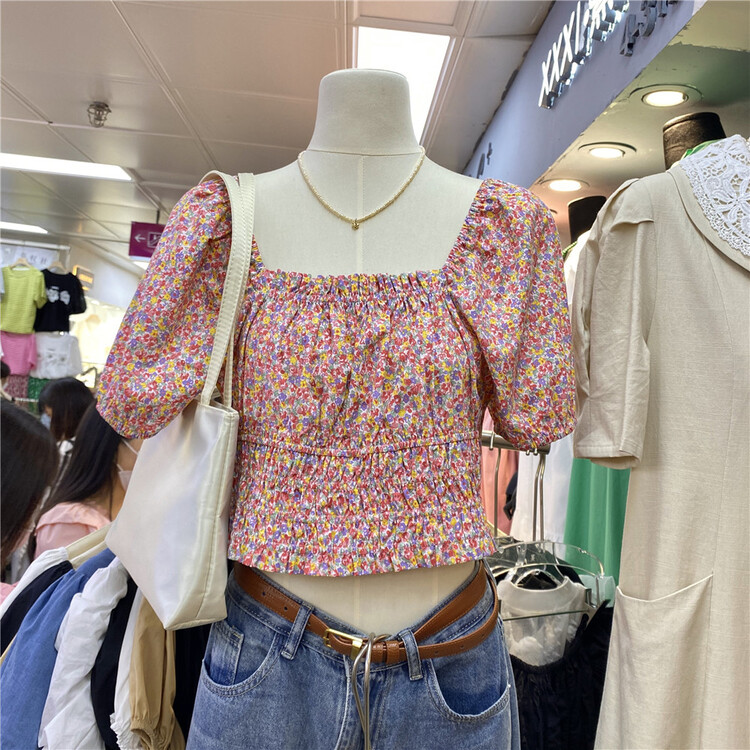 [cepar] Korean version lady square collar floral short shirt 7173\hjy
