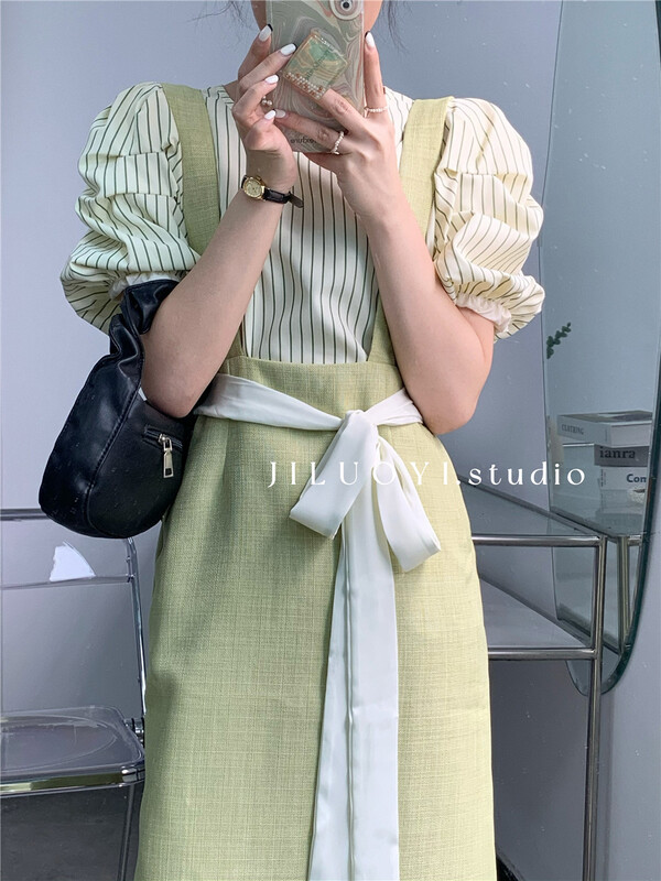 [Luoyi] striped bubble sleeve comfortable Korean shirt 9836\l