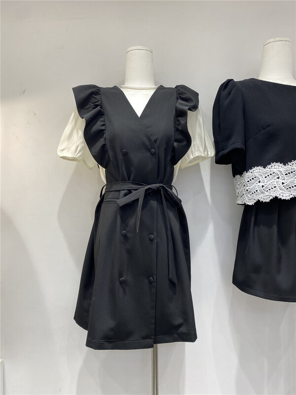 【 bestie 】 temperament stitched double breasted dress (with belt) 1553\hjy