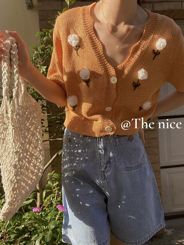 [the nice] wavy lace floret embroidery T-shirt 00322\hjy