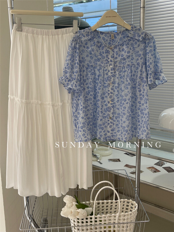 [Sunday morning] Korean style fresh flounced flower shirt 9097\zjy