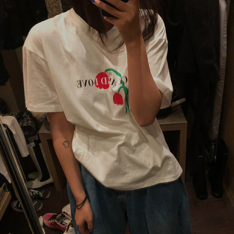 New year in early spring! [ISO Korean] casual and versatile simple printed letters round neck short sleeve T-shirt 2818\hjy