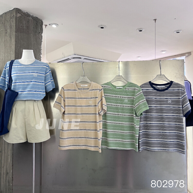 [June] stripe fashion loose short sleeve T-shirt 802978\xyy