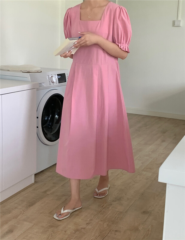 In early summer! [feeding] Korean version square neck bubble sleeve dress ys1-8889\cls