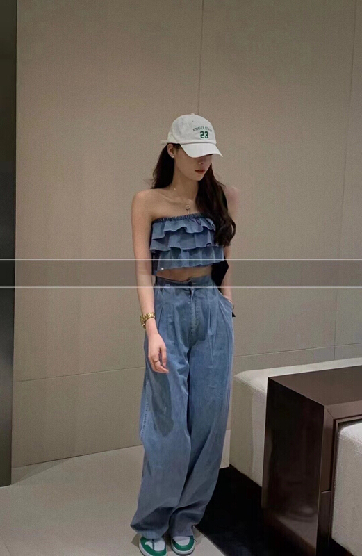 [lidada] cake Strapless Vest + straight tube loose jeans set 3013\hbx